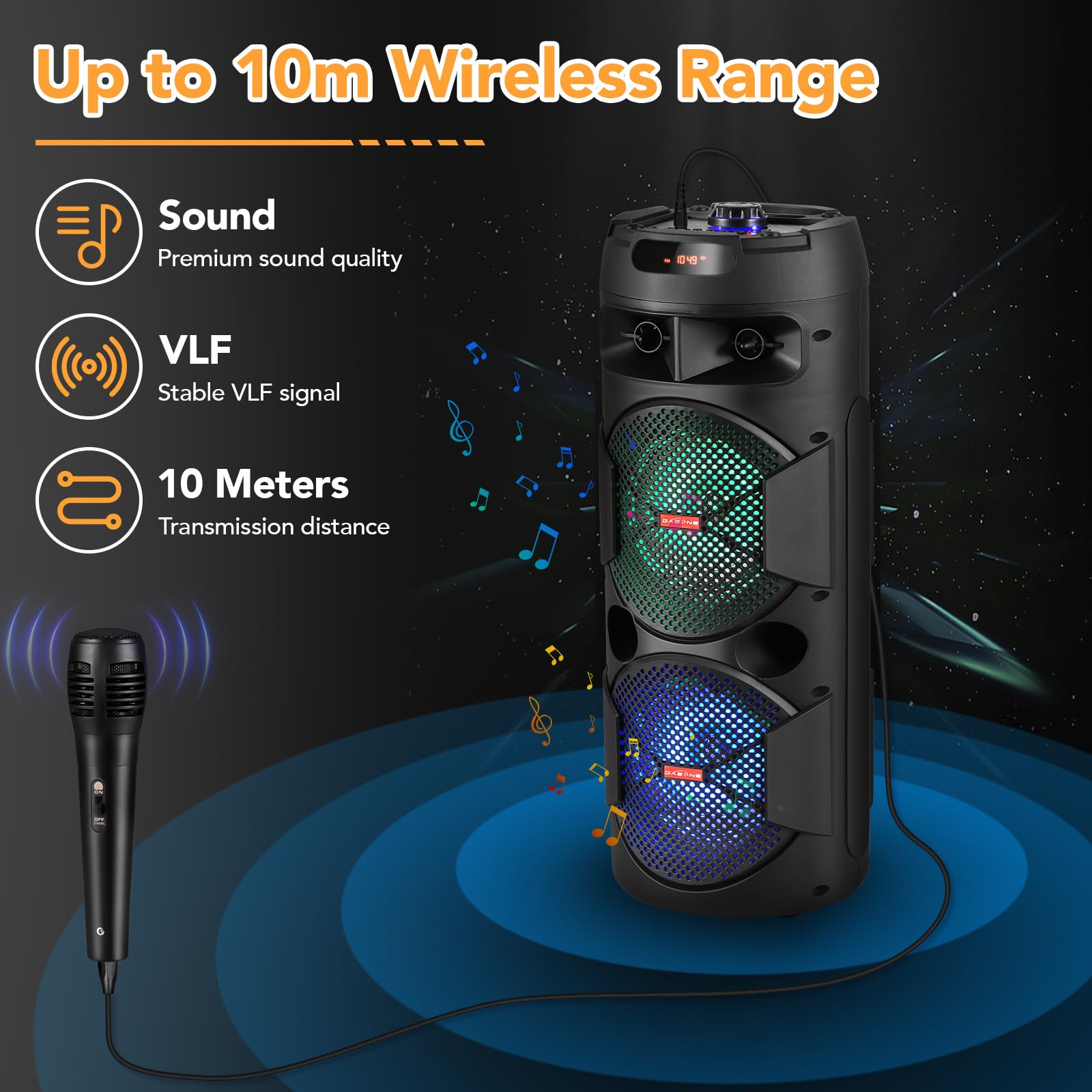 ROXAAN TWS Portable Wireless Bluetooth Speakers with Dual 6.5'' Subwoofer, PA Speaker Singing System for Home/Party/Beach, Outdo